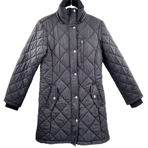 Banana Republic Factory Black Quilted Lined Long Winter Coat Women's Size XS - Picture 1 of 7